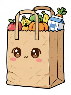 과일과 야채가 들어 있는 귀여운 쇼핑백