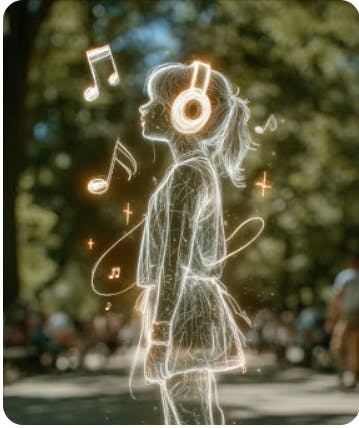 머리에 헤드폰이있는 소녀의 그림