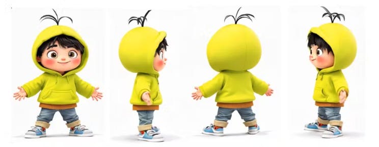 노란색 까마귀를 입고 만화 캐릭터