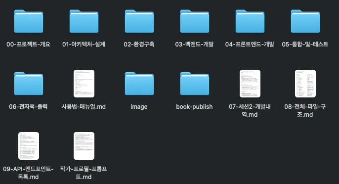 검은 화면에 표시된 다양한 폴더의 스크린샷