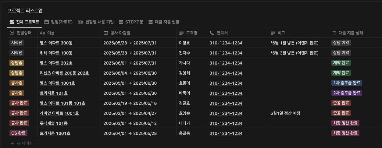 검은 색 화면의 한국 이름 목록