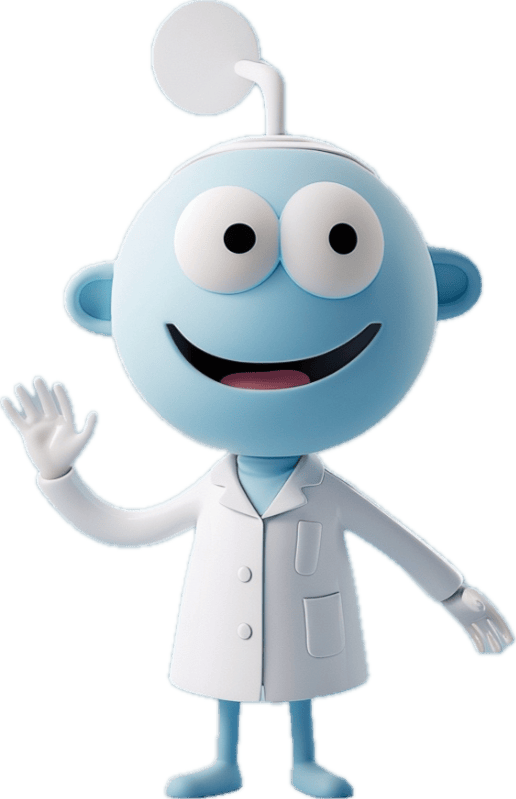 실험실 가운을 입은 파란 만화 캐릭터