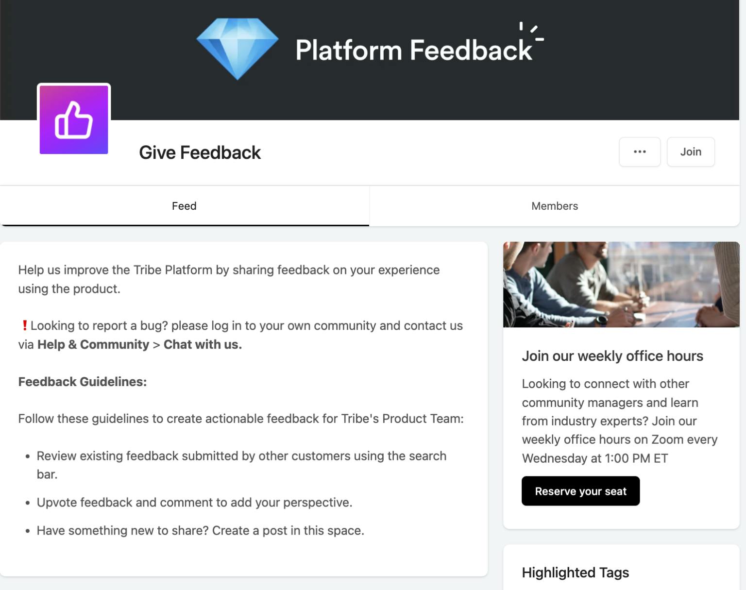 Gathering feedback inside a community
