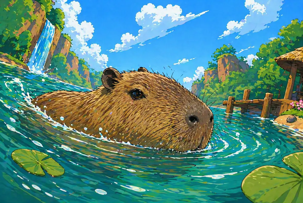 Capybara in water wallpaper.