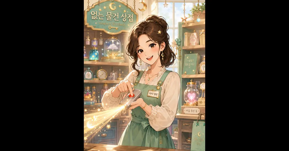 녹색 앞치마를 입은 소녀가 물약을 만들고 있다