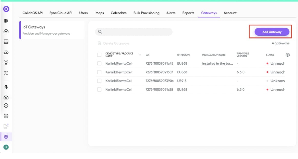 Logitech Sync: Adding LoRaWAN Gateway
