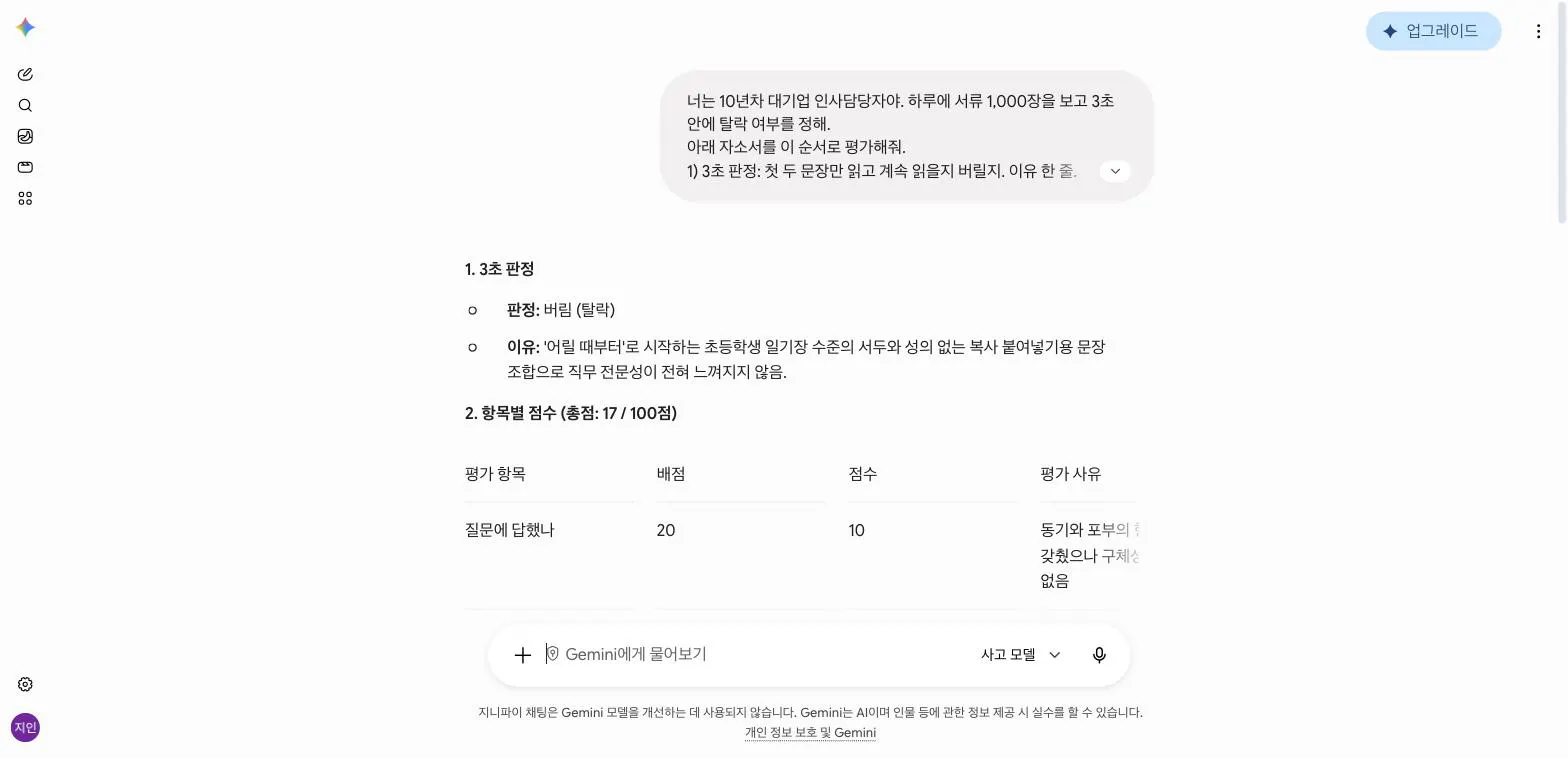 제미나이 사고 모델의 채점 결과, 총점 17점