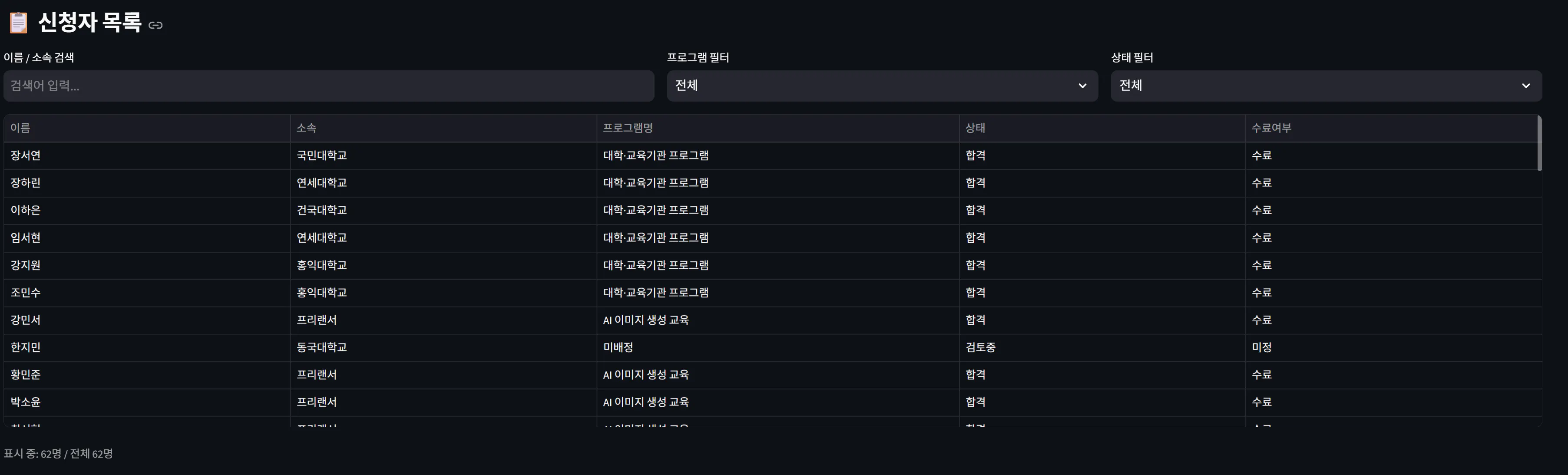 한자가 적힌 테이블의 스크린샷