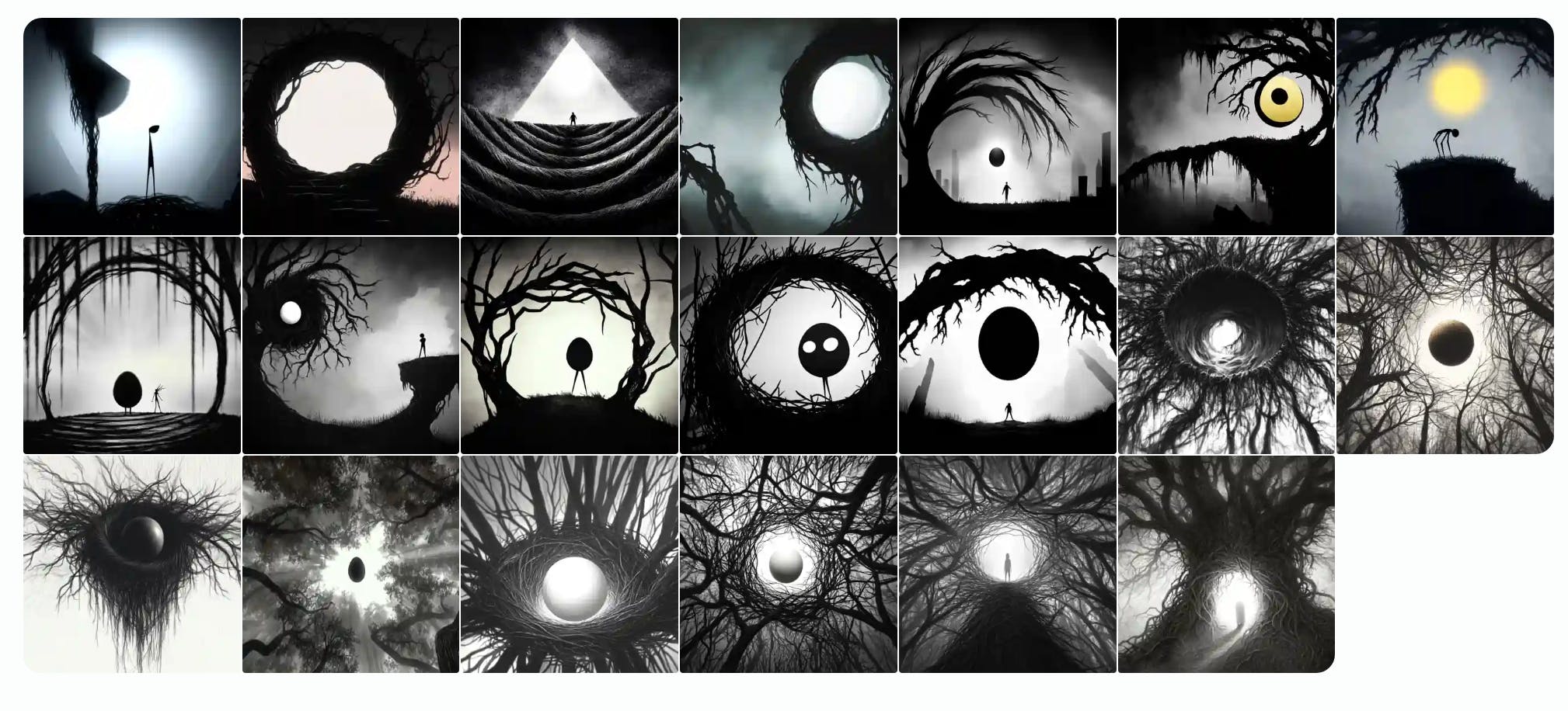 눈의 흑백 이미지의 콜라주