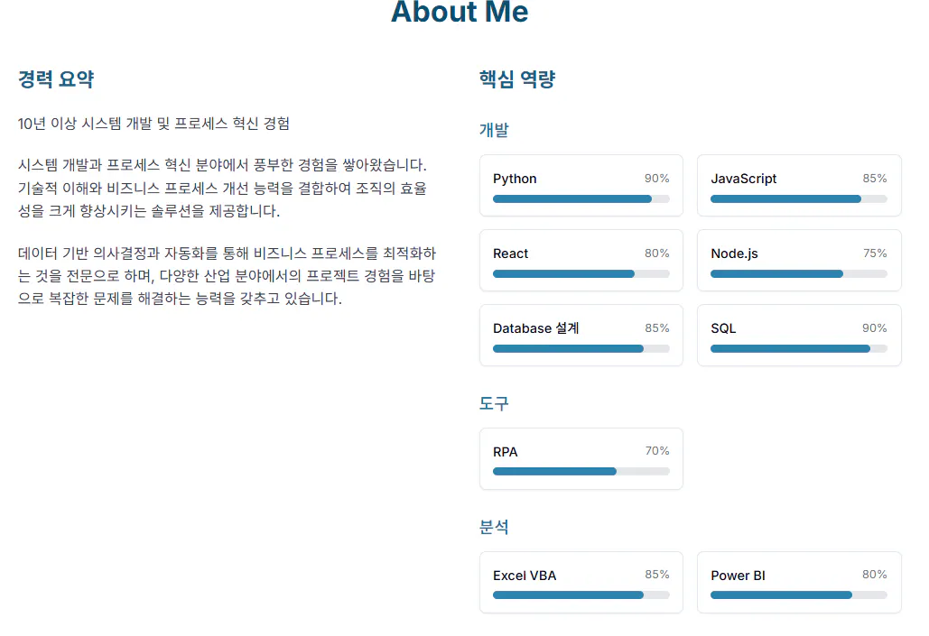 About Me 페이지의 스크린 샷
