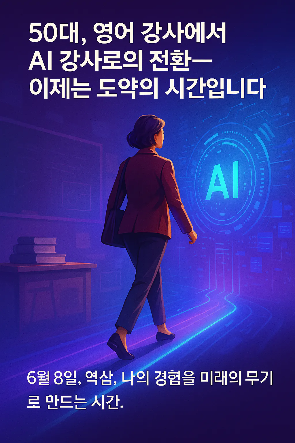 여성이 컴퓨터 화면 앞에서 걷고 있습니다.