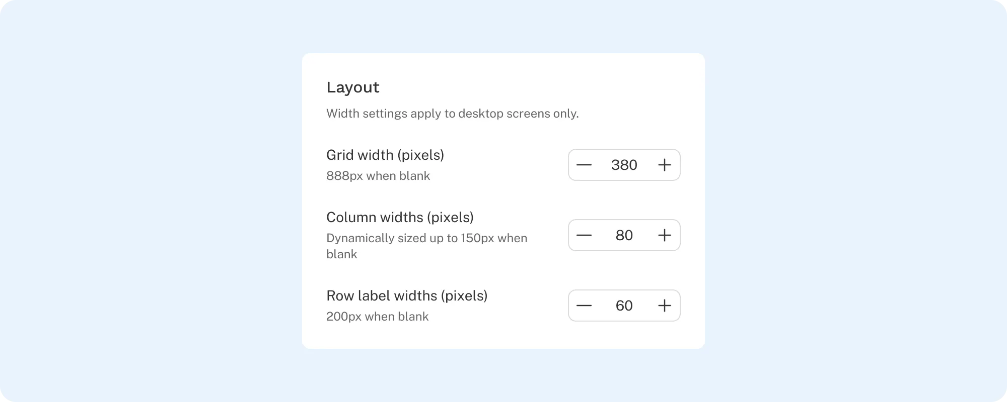Improved grid defaults and new layout settings