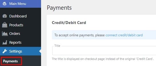 The payment integration page in the store's backend