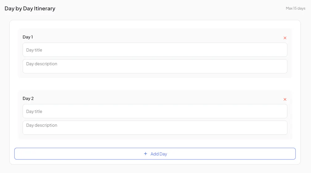Creating a Dynamic Children from Input fields with indexing to day number