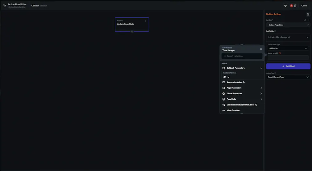 Can't use callback param when action is being passed to widget builder