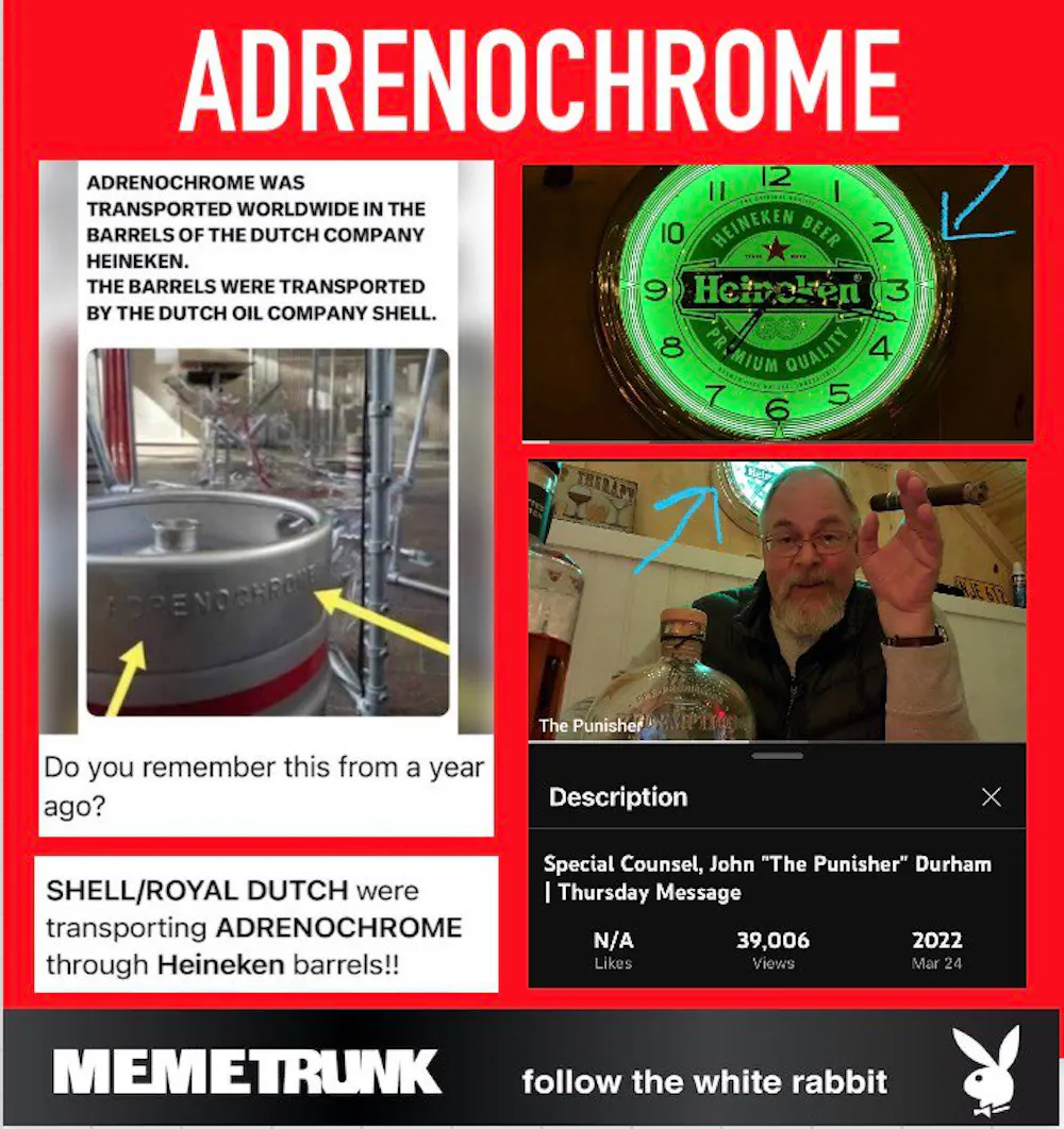 ADRENOCHROME transported by the Dutch Oil Company SHELL in HEINEKEN barrels