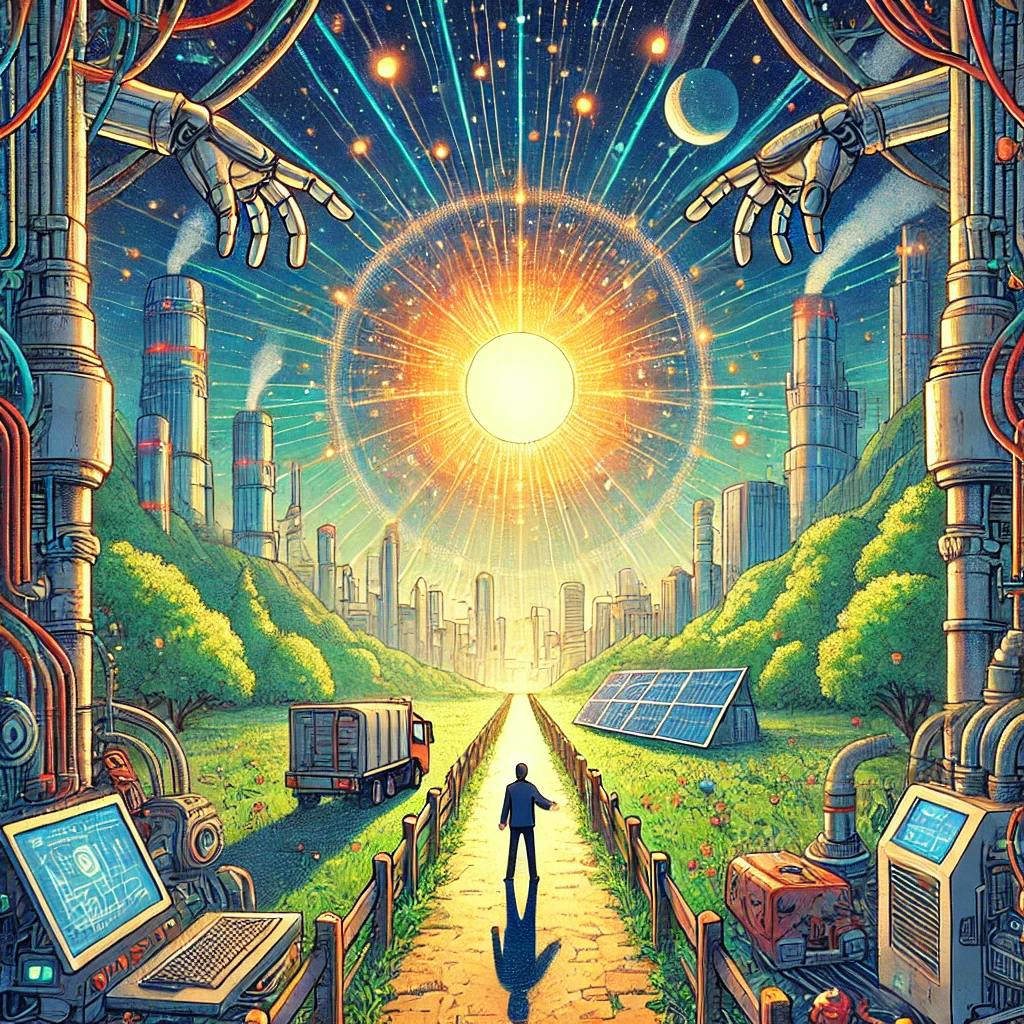 미래의 도시를 걷는 남자의 삽화