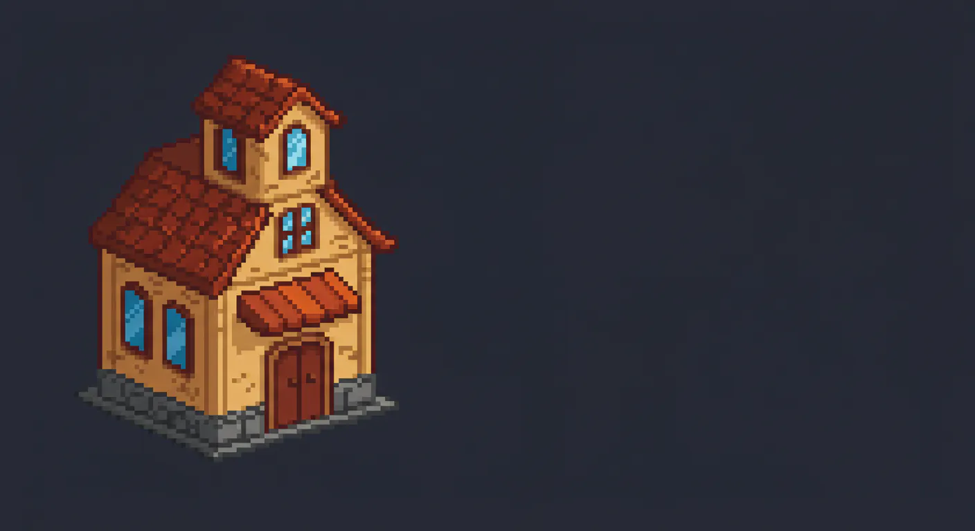 어두운 배경에 작은 픽셀 화 된 집