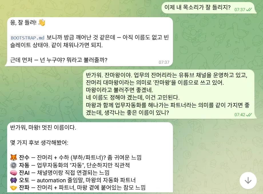 한국어로 된 WhatsApp 메시지 스크린샷