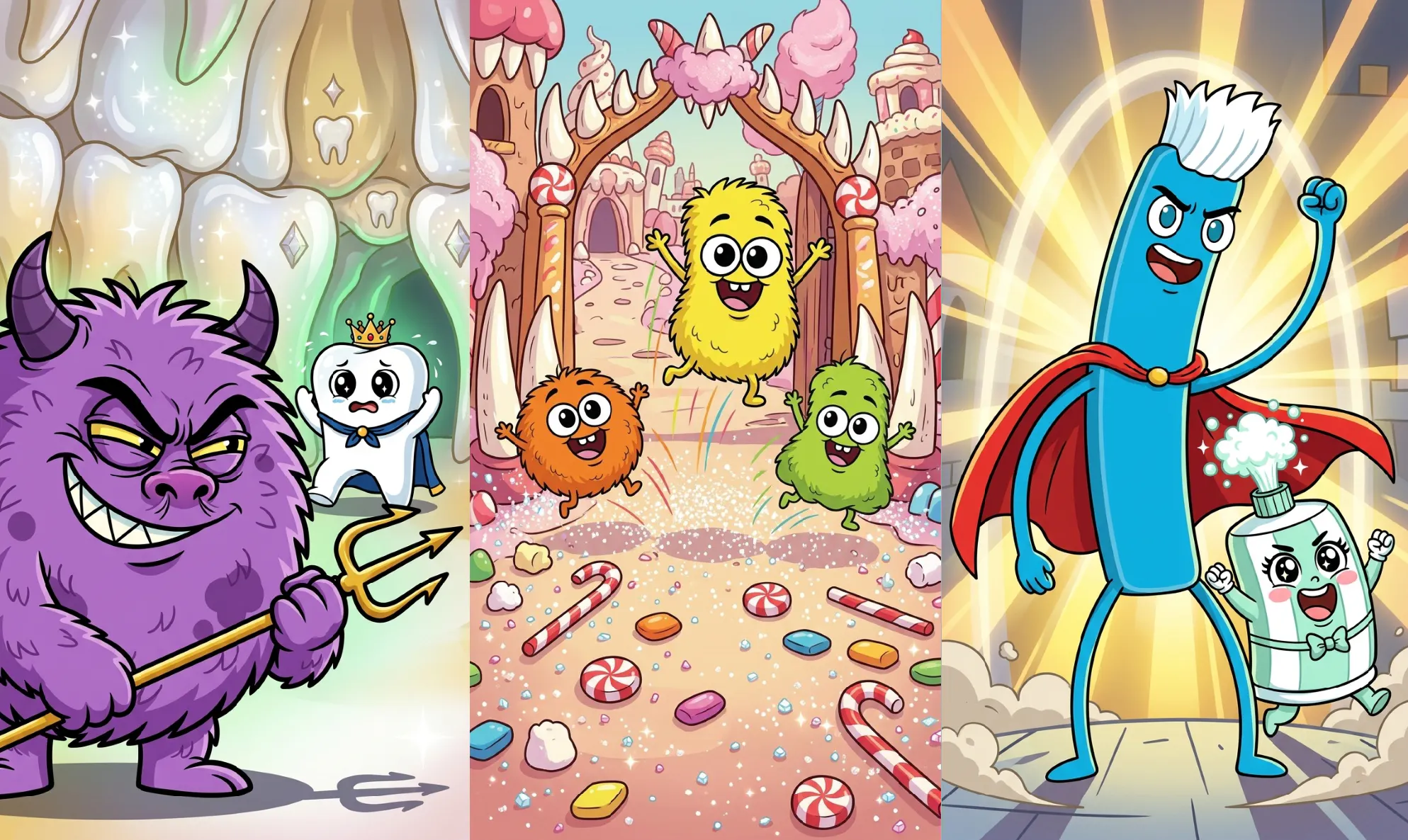 일련의 만화 캐릭터와 괴물