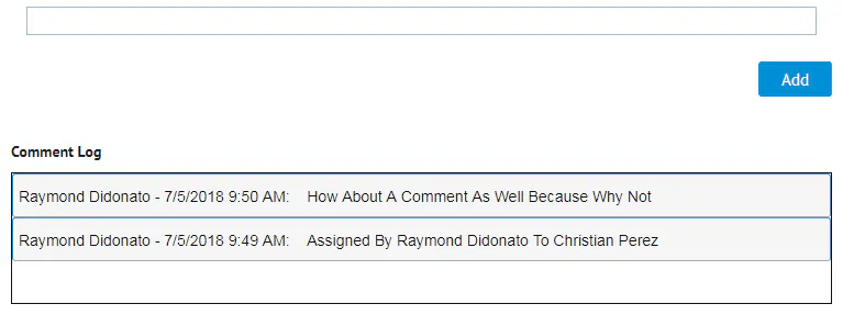 Action Log Comment Box