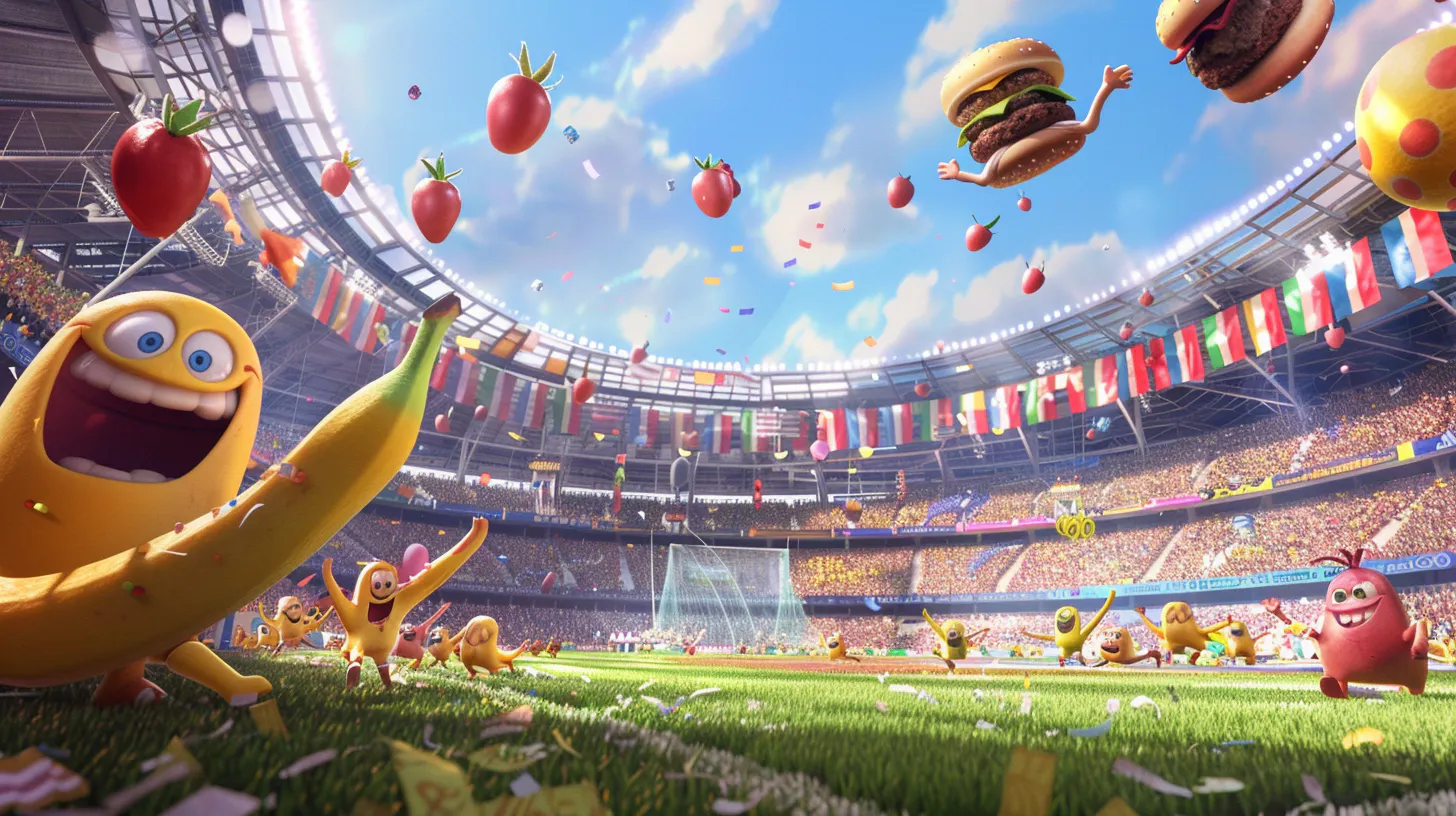 만화 캐릭터가 많은 축구장의 이미지