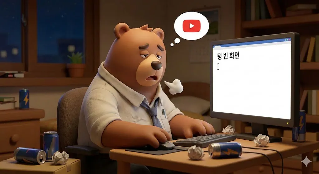 컴퓨터와 책상에 앉아 있는 만화 곰