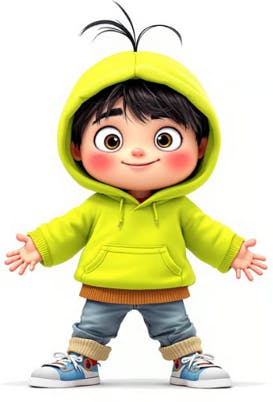 노란 까마귀에 만화 소년