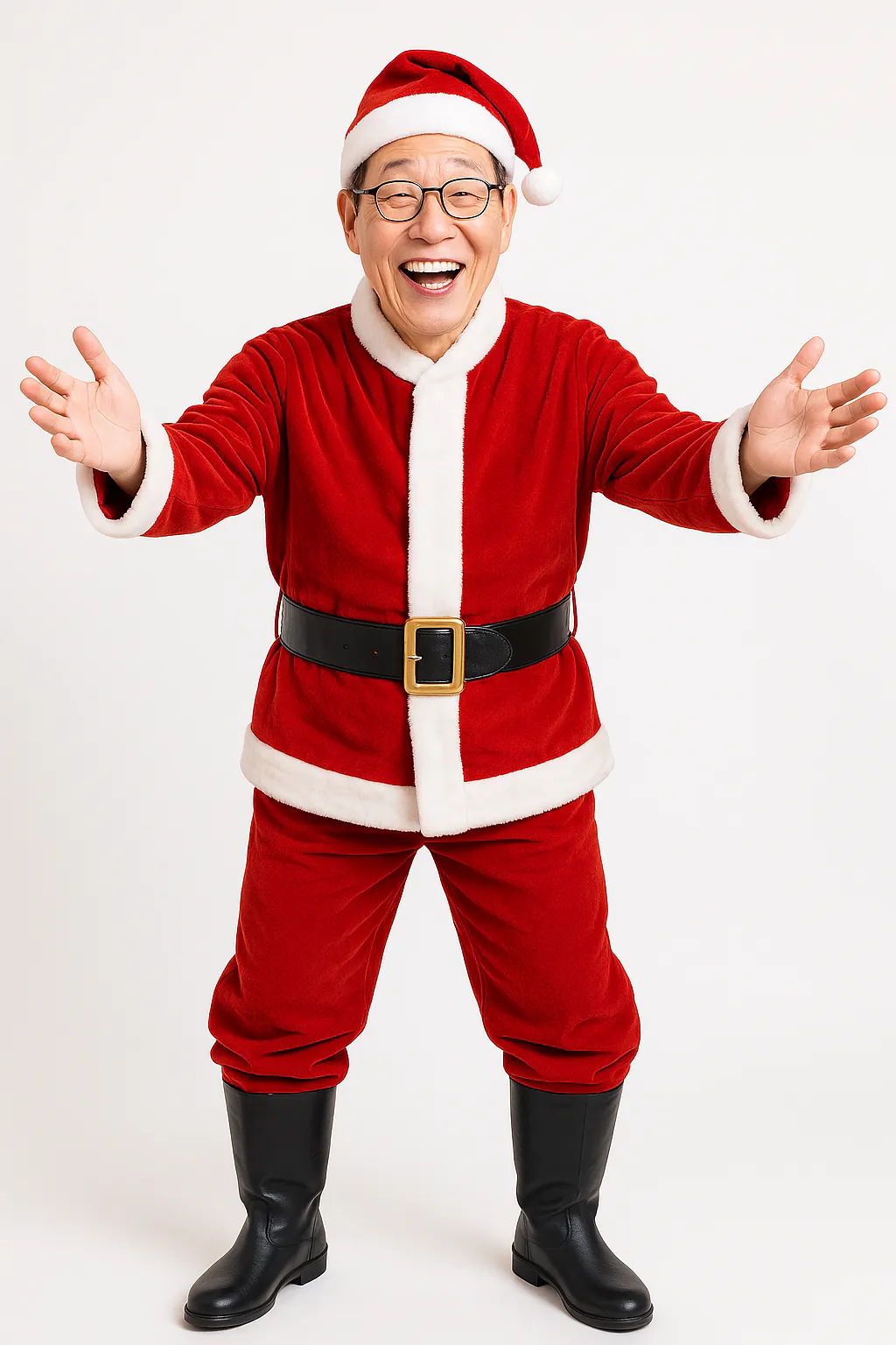 산타 클로스가 흰색 배경에 포즈를 취한 남자