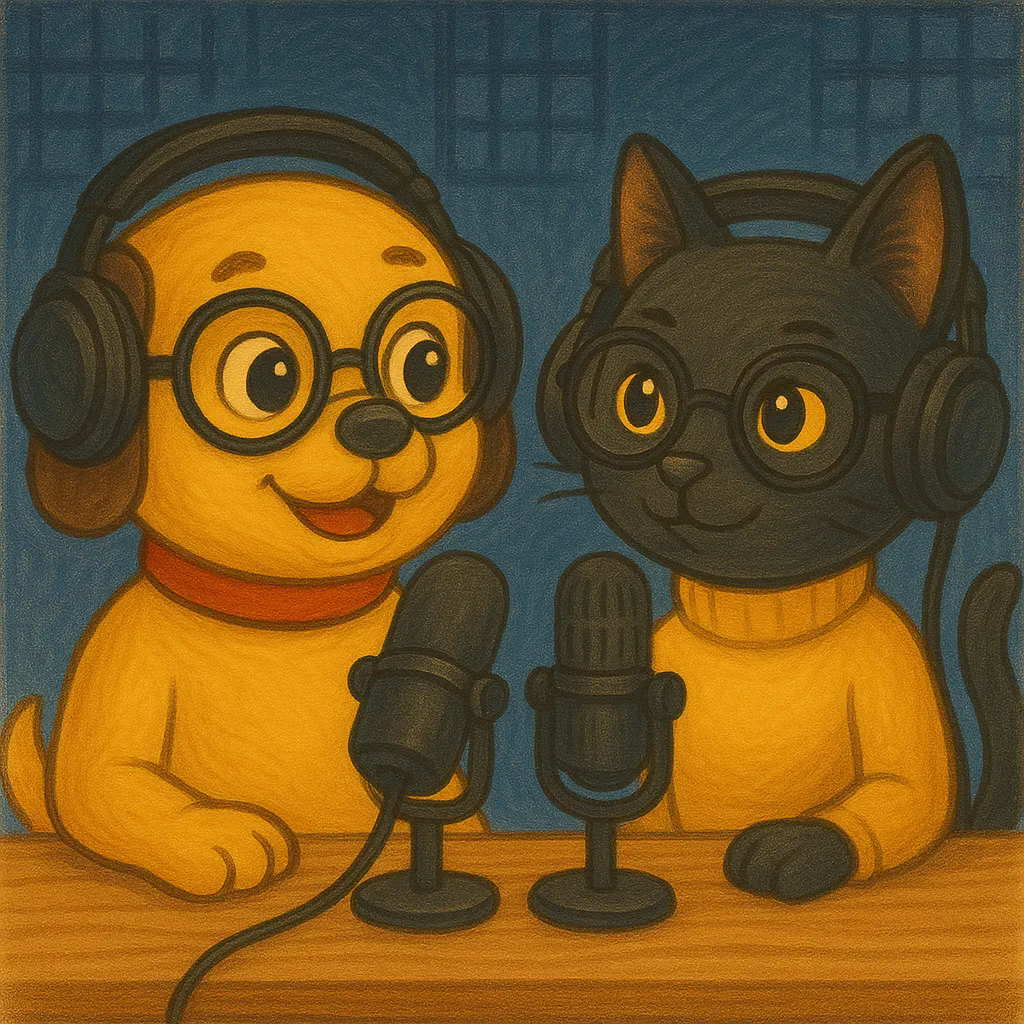 고양이와 헤드폰이있는 개 만화 일러스 트