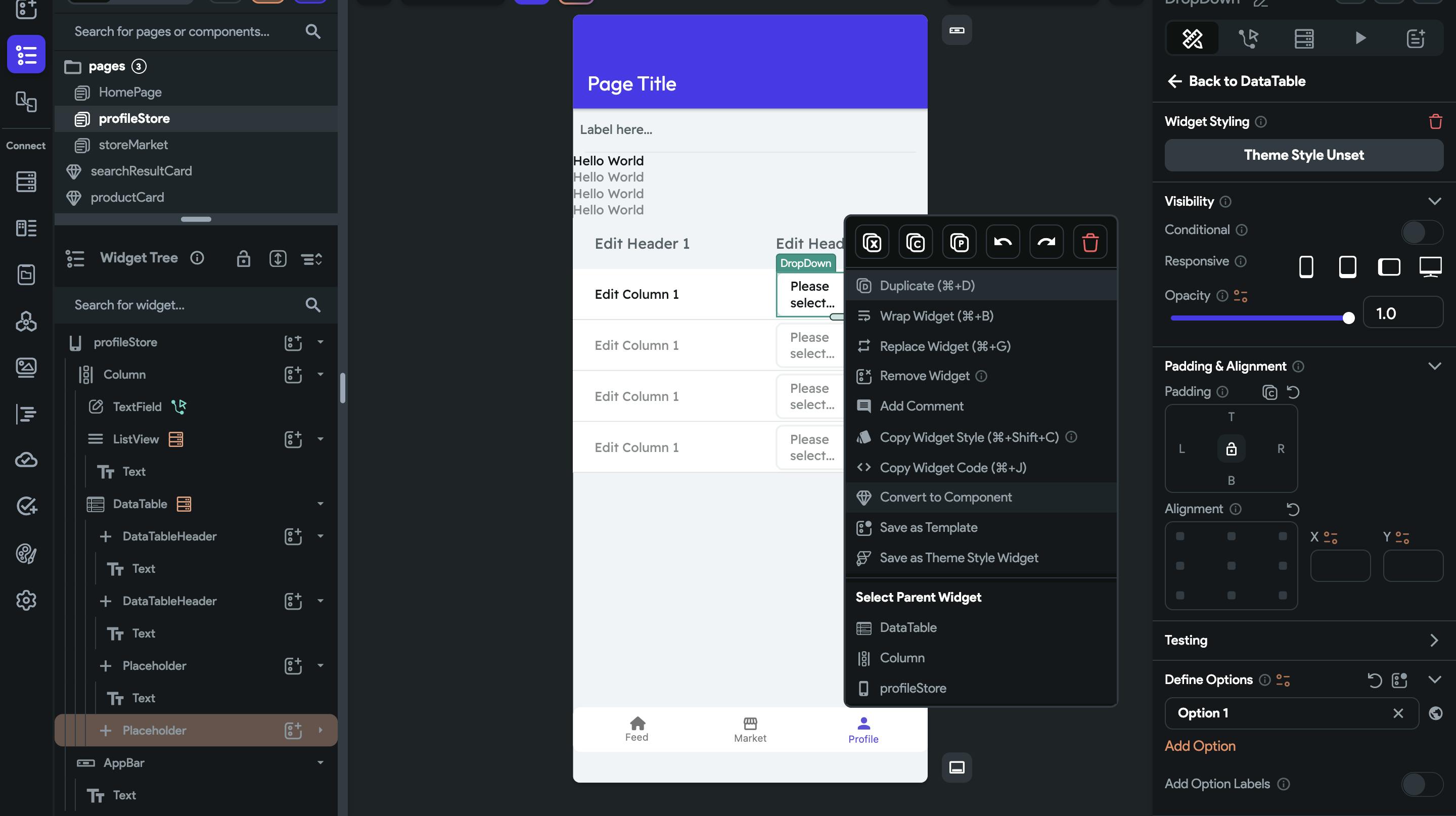 How Add Dropdown Widget Inside The Datatable Widget 9872