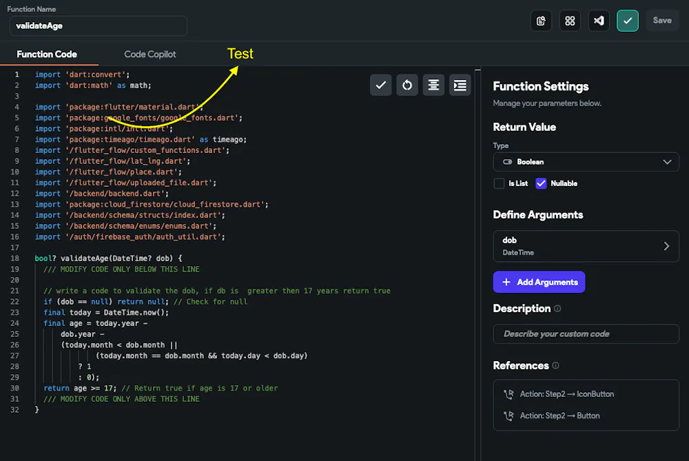Test Option gone from Custom Function