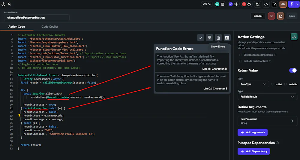 Custom action stops to compile