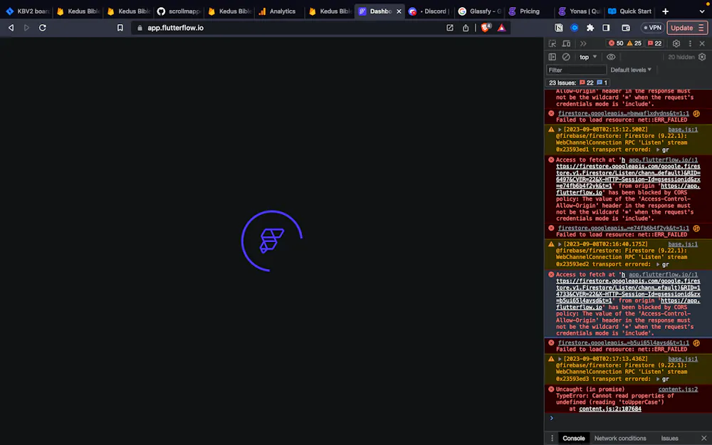 Unable to open Flutterflow