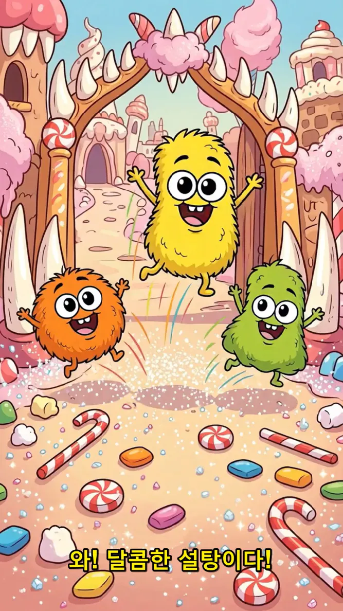 성 앞의 괴물과 사탕 만화