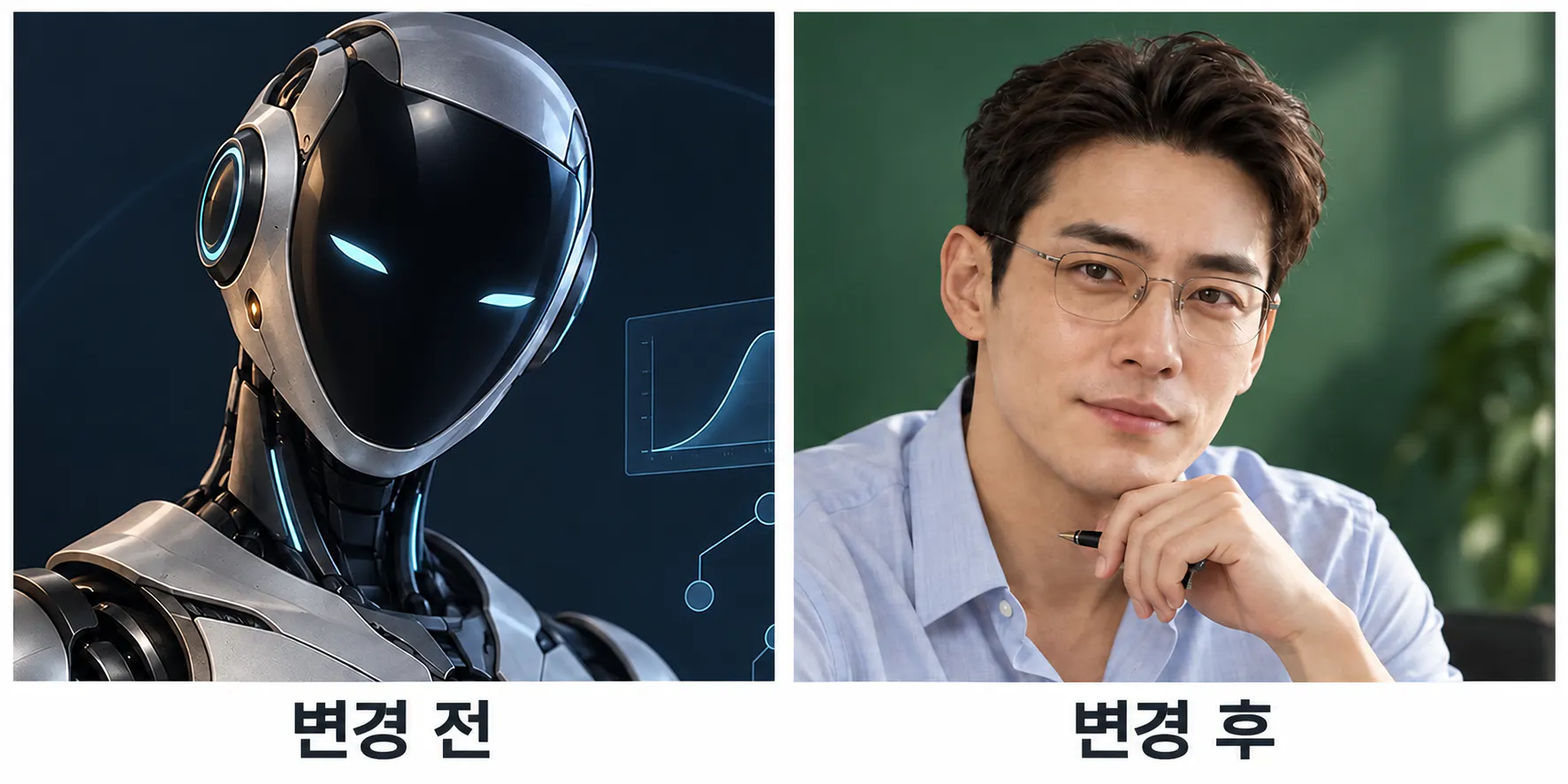 남자와 로봇의 두 장의 사진