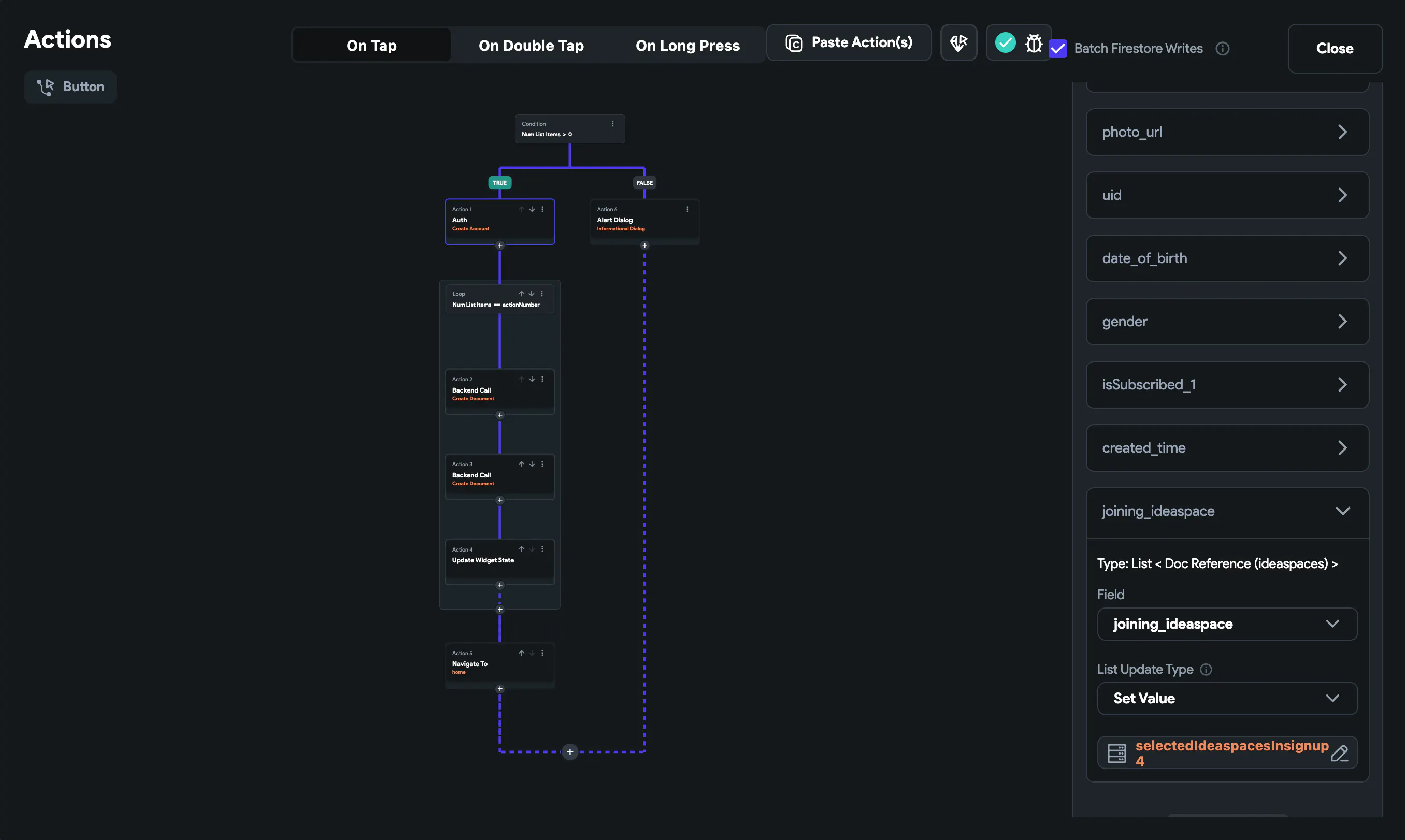 Trouble with Account Creation and 'ideaspace' Selection in Flutterflow App