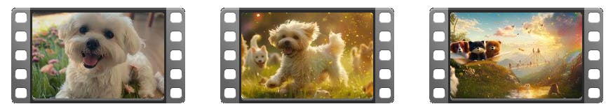 개 사진이 담긴 세 개의 필름 릴