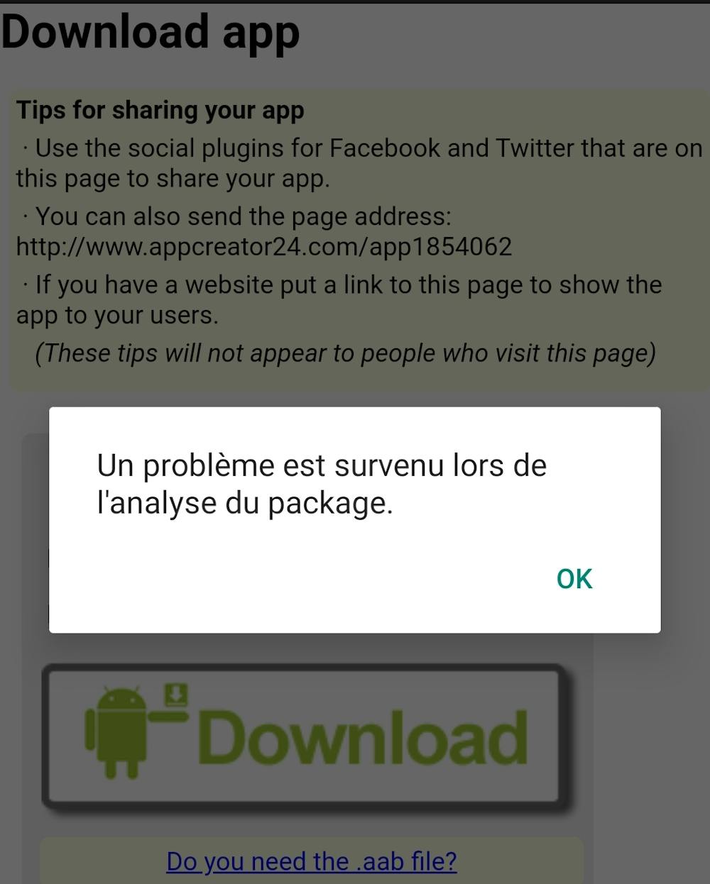 Un Problème Est Survenu Lors De L analyse Du Package Escobar - Appcreator24 community & support