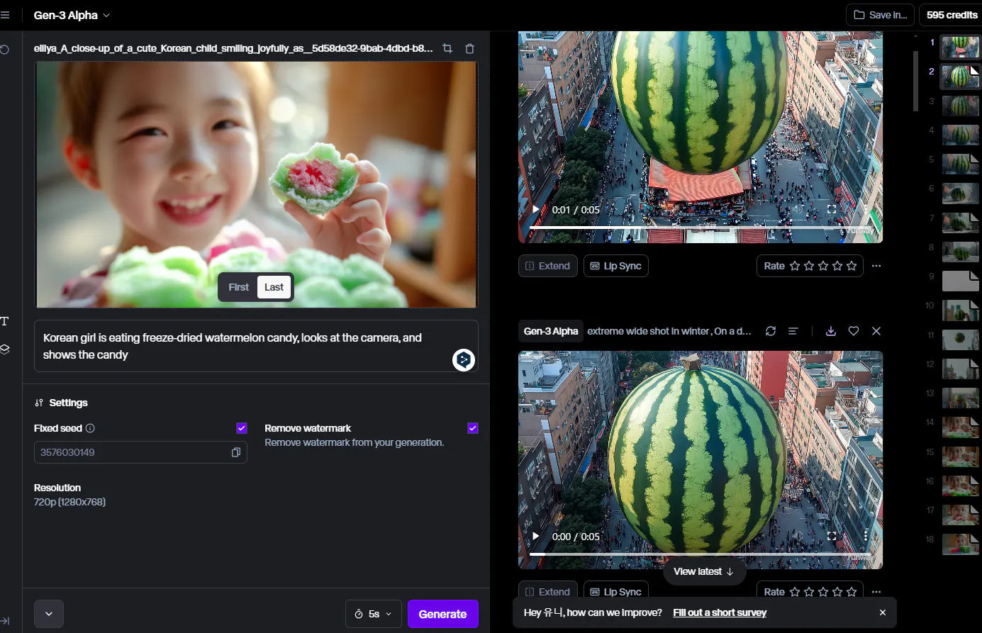 수박이 그려진 비디오 편집기의 스크린  샷