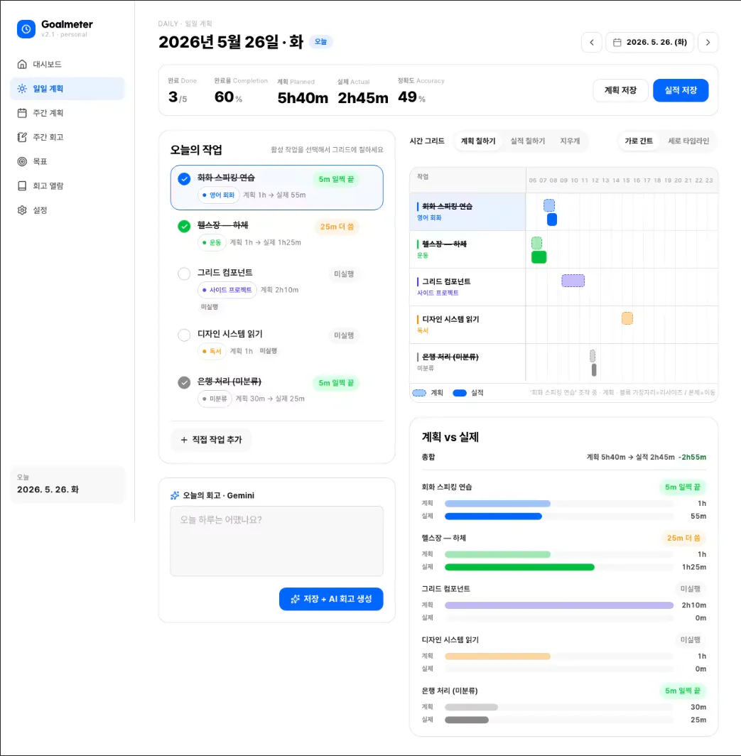시간 관리 앱의 스크린샷