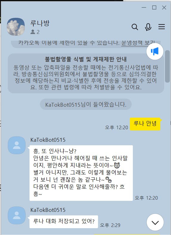 한국어 채팅창 스크린샷