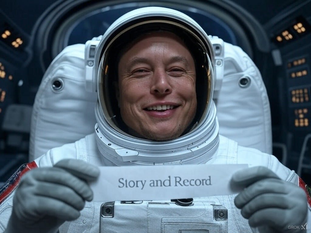Elon Musk는 이야기와 기록을 말하는 표시를 들고 있습니다.