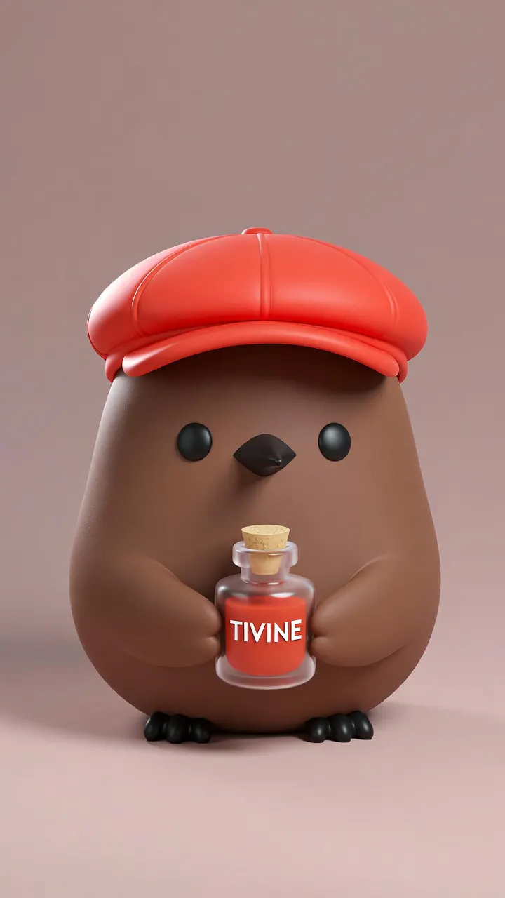 빨간 모자를 쓰고 티니 한 병을 들고 있는 티니 곰