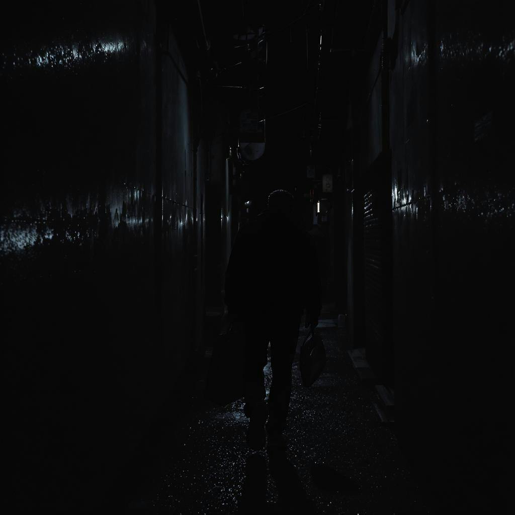 어두운 골목을 걷는 사람