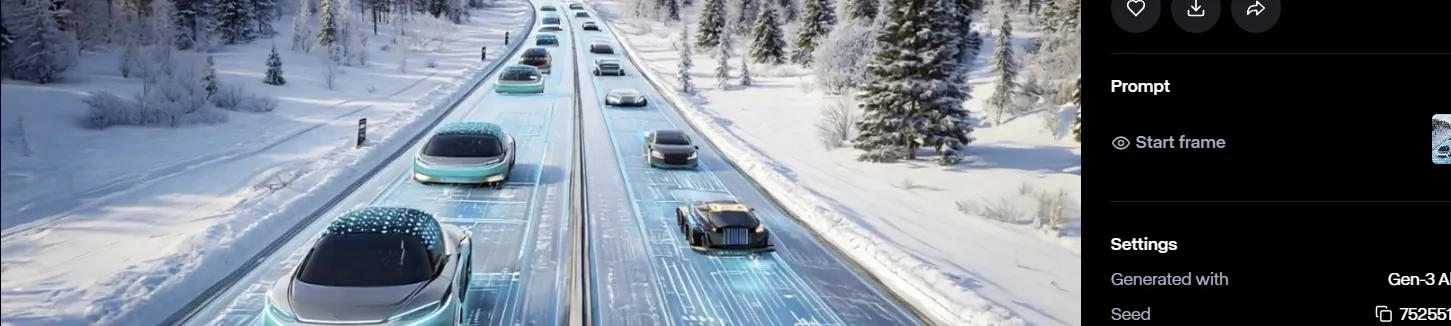 눈 덮인 도로를 운전하는 미래의 자동차