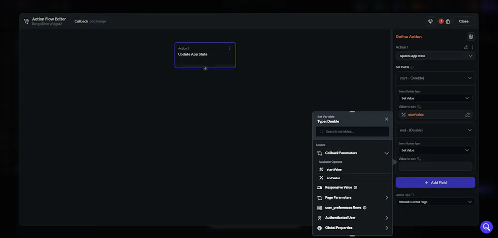 Unable to select callback parameter when updating app state