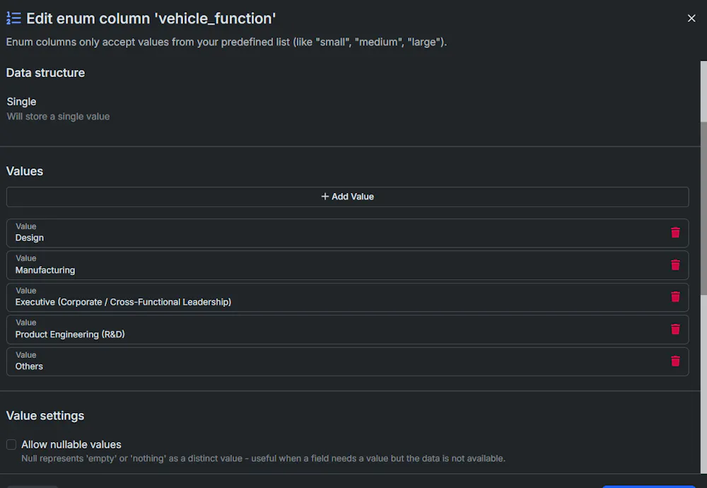 How do I return the values from an enum field?