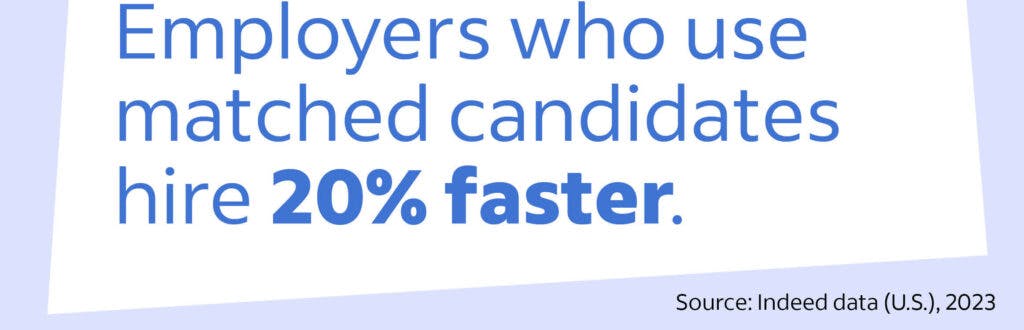 Graphic with text saying employers who use matched candidates hire 20% faster.