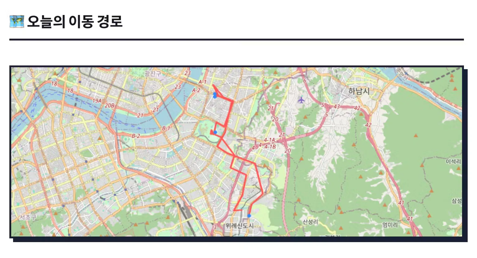 한국의 어느 도시의 위치를 ​​보여주는 지도
